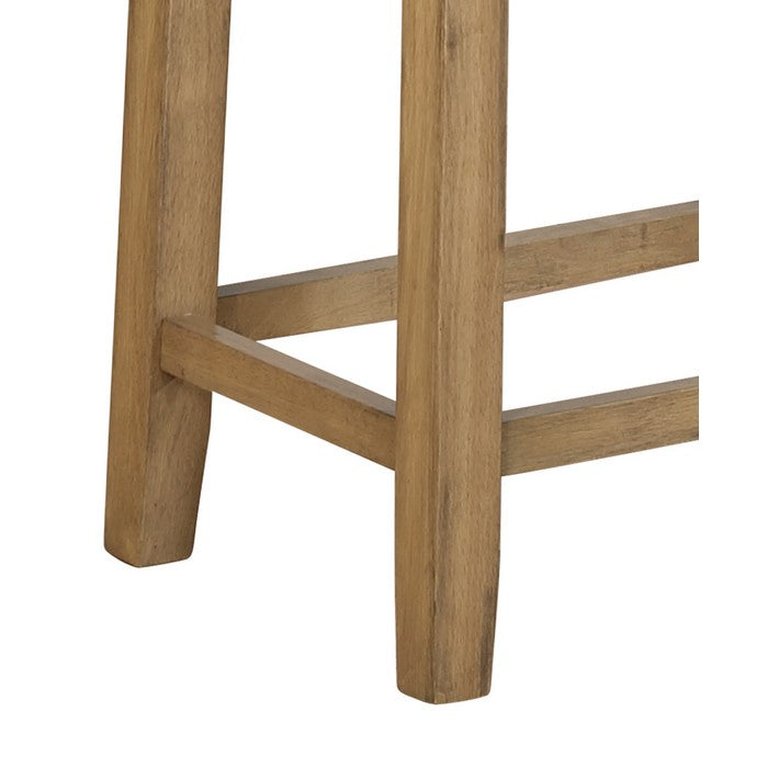 Wooden Counter Stool with Striped Fabric Upholstery, Brown and Beige