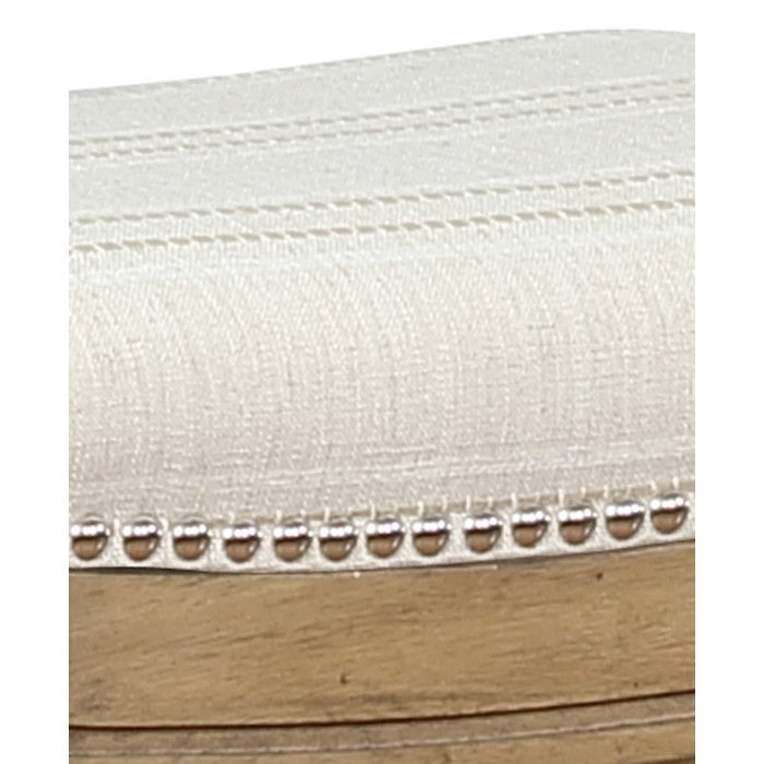 Wooden Counter Stool with Striped Fabric Upholstery, Brown and Beige