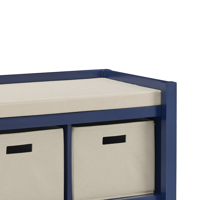 Wooden Entryway Bench with 3 Storage Baskets,Blue and Cream