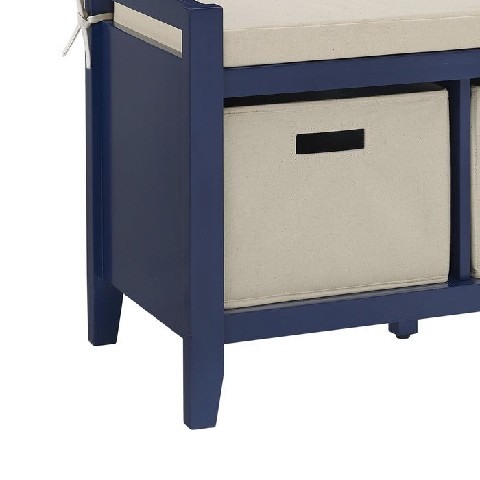 Wooden Entryway Bench with 3 Storage Baskets,Blue and Cream