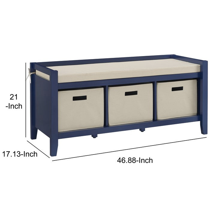 Wooden Entryway Bench with 3 Storage Baskets,Blue and Cream