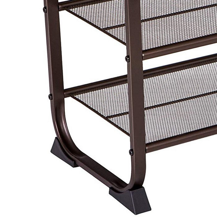 Industrial 3 Tier Wood Top Shoe Rack with Metal Base, Black and Brown