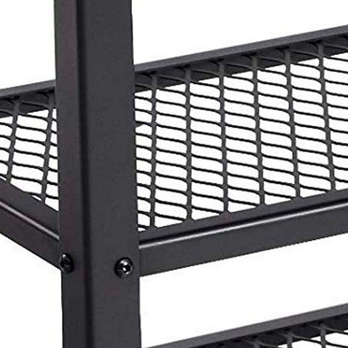 Vintage Wood and Metal Shoe Rack with 2 Mesh Shelves, Black and Brown