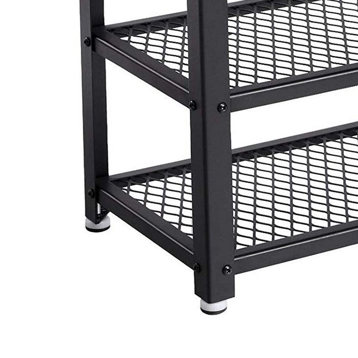Vintage Wood and Metal Shoe Rack with 2 Mesh Shelves, Black and Brown