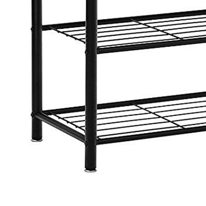 Industrial Wood and Metal Coat Rack with Shoe Bench, Black and Brown
