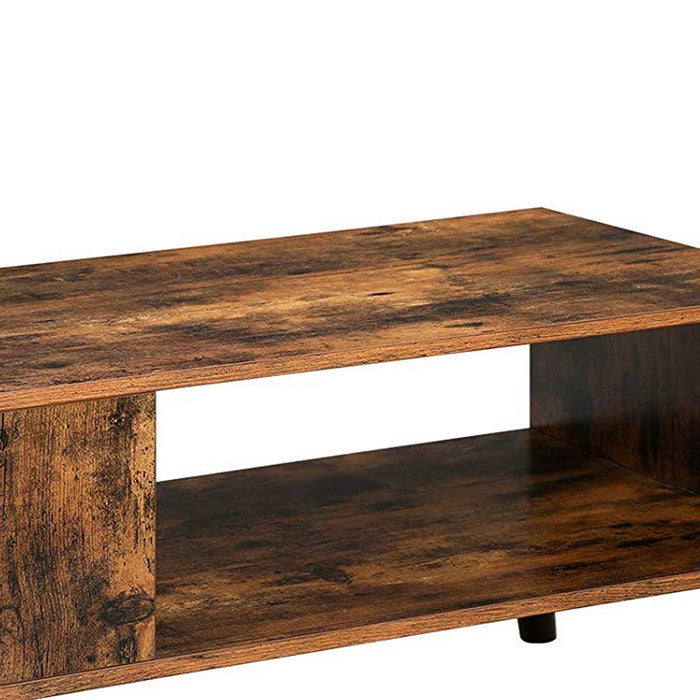 Rustic Wooden Coffee Table with Angled Legs and Storage Shelf, Brown