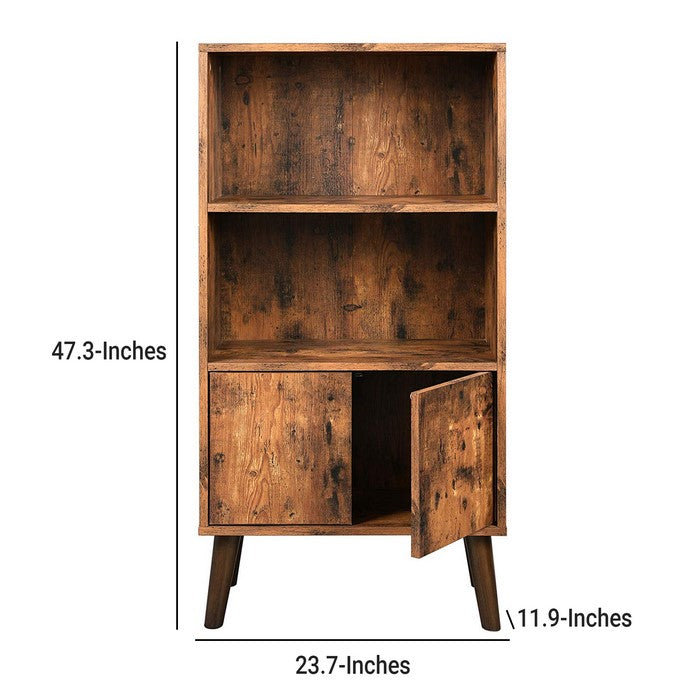 2 Tier Wooden Bookshelf with Storage Cabinet and Angled Legs, Brown