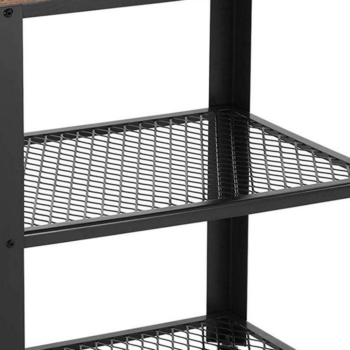3 Tier Wooden Serving Cart with 2 Mesh Design Shelves, Black and Brown