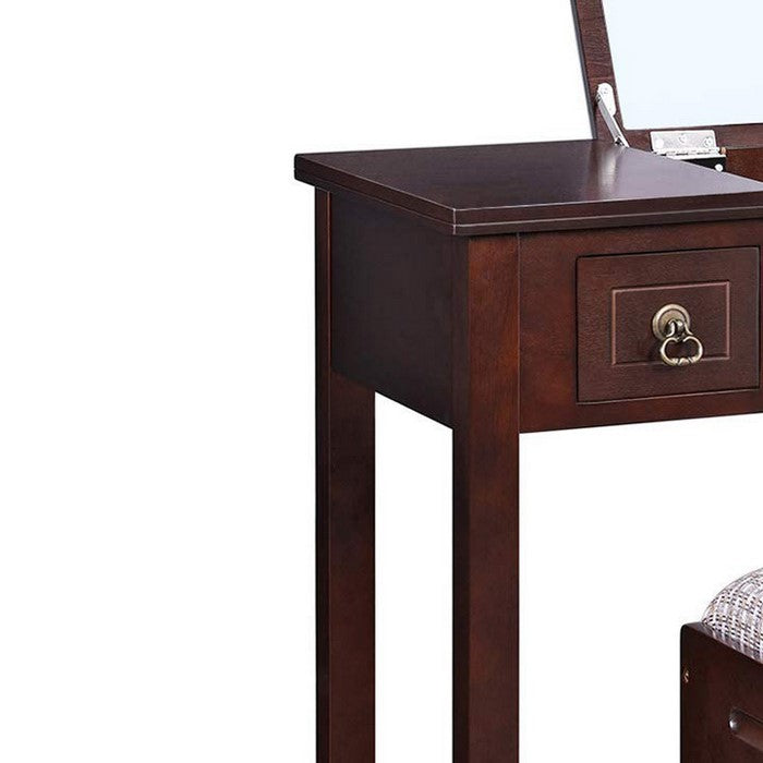 Wooden Vanity Set with Flip Top Mirror and 2 Drawers, Brown