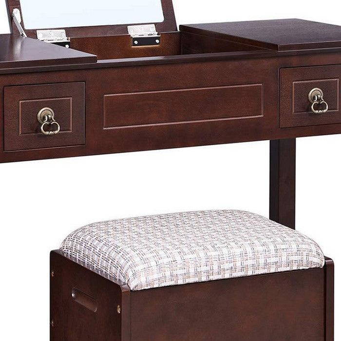 Wooden Vanity Set with Flip Top Mirror and 2 Drawers, Brown