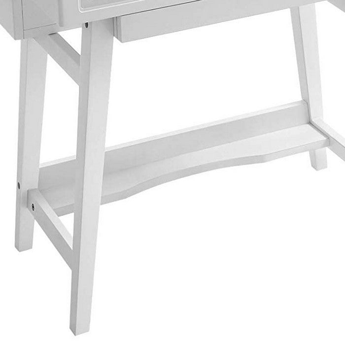 Wooden Vanity Table with Flip Top Mirror and Hidden Storage, White