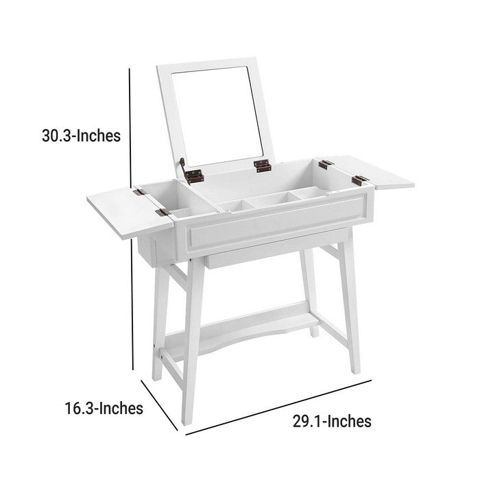 Wooden Vanity Table with Flip Top Mirror and Hidden Storage, White
