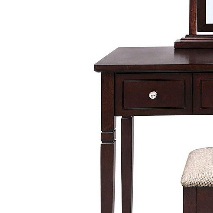 Wooden Vanity Set with 3 Drawers and Adjustable Mirror, Brown