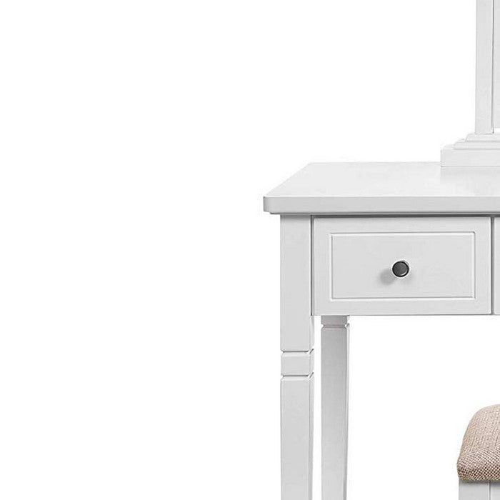 Wooden Vanity Set with 3 Drawers and Adjustable Mirror, White
