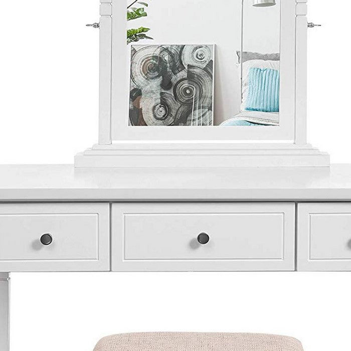 Wooden Vanity Set with 3 Drawers and Adjustable Mirror, White