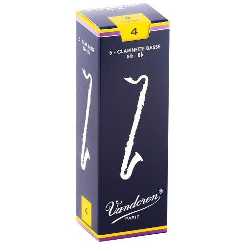 Vandoren CR124 Bass Clarinet Traditional Reeds Strength 4; Box of 5