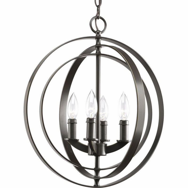 Progress Lighting P3827-20 4-Light Sphere Foyer Lantern with Pivoting Interlocking Rings, Antique Bronze