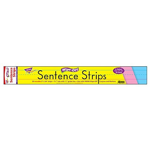 TREND T4002 Wipe-Off Sentence Strips, 24 x 3, Blue/Pink, 30/Pack