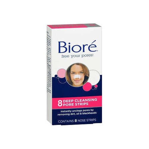 Biore Deep Cleansing Pore Strips, 8 Nose Strips. (Pack of 2)