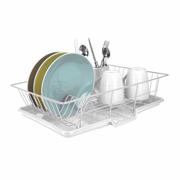 Home Basics 3-Piece Dish Drainer Set, White