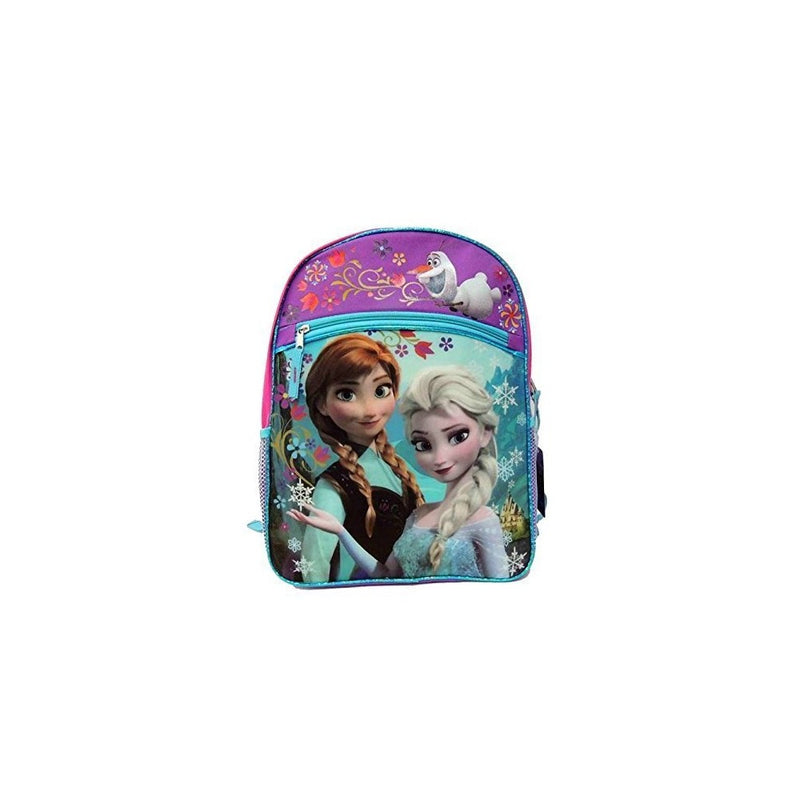 Disney Frozen Girl's Large Backpack - Pink and Purple with Blue Trim