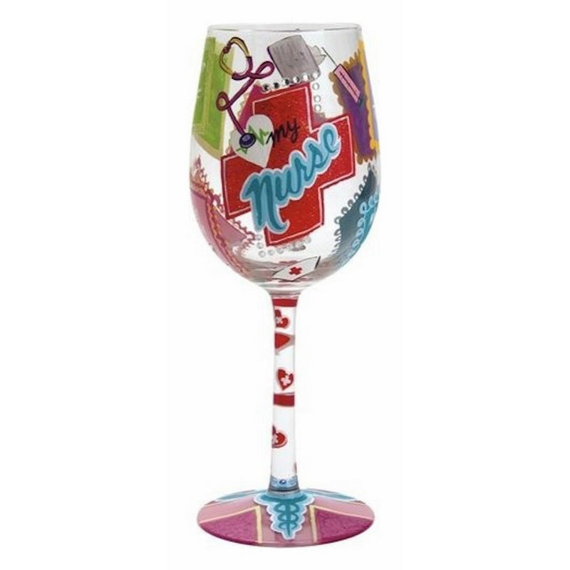 Designs by Lolita “Love My Nurse” Hand-painted Artisan Wine Glass, 15 oz.