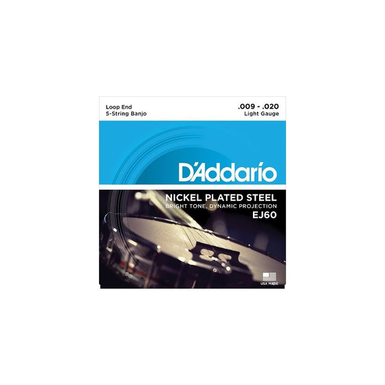 D'Addario EJ60 Nickel 5-String Banjo Strings, Light, 9-20