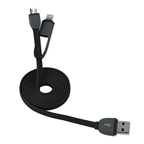 Reiko 39" 2IN1 USB Data Cable for 8-PIN And MICRO-USB Devices - Retail Package -Black