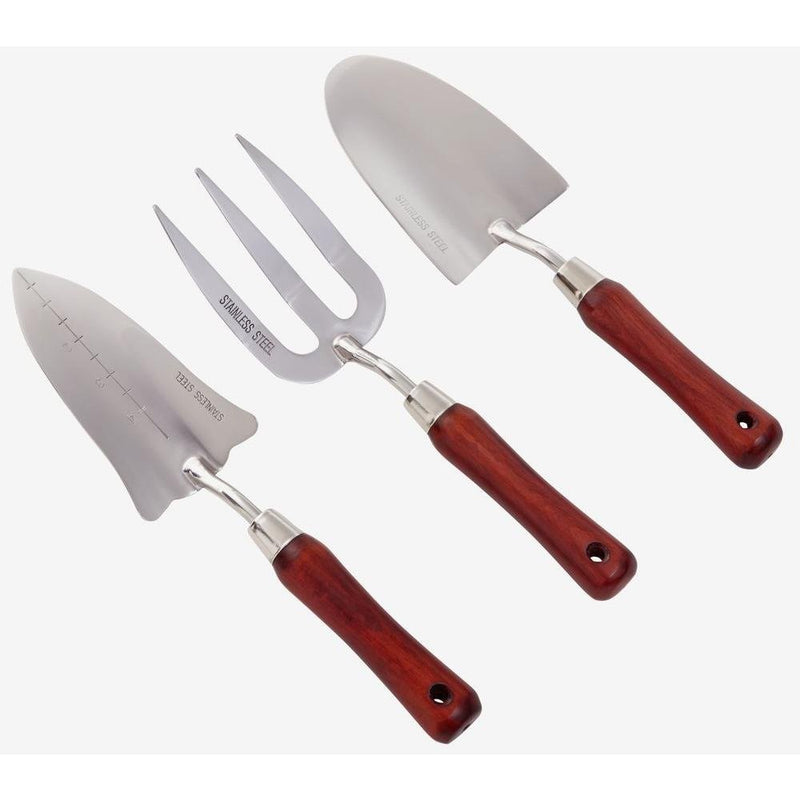 Stainless Steel Gardening Tool Set with Rosewood Handles (3-Piece)