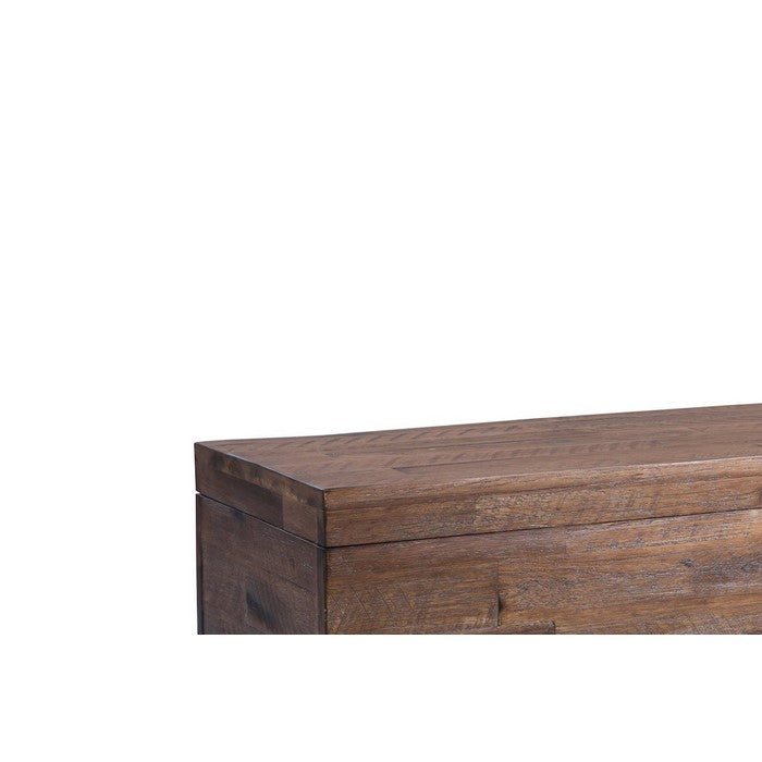 46 Inch Wooden Storage Trunk with Angled Sled Legs, Brown and Black