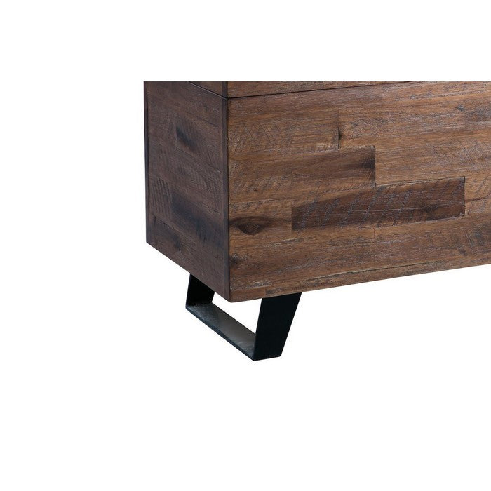 46 Inch Wooden Storage Trunk with Angled Sled Legs, Brown and Black