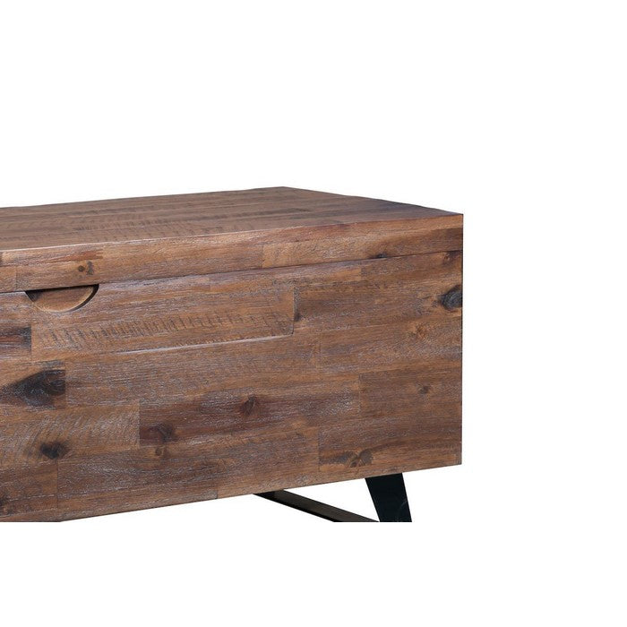 46 Inch Wooden Storage Trunk with Angled Sled Legs, Brown and Black