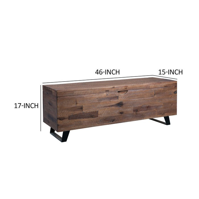 46 Inch Wooden Storage Trunk with Angled Sled Legs, Brown and Black