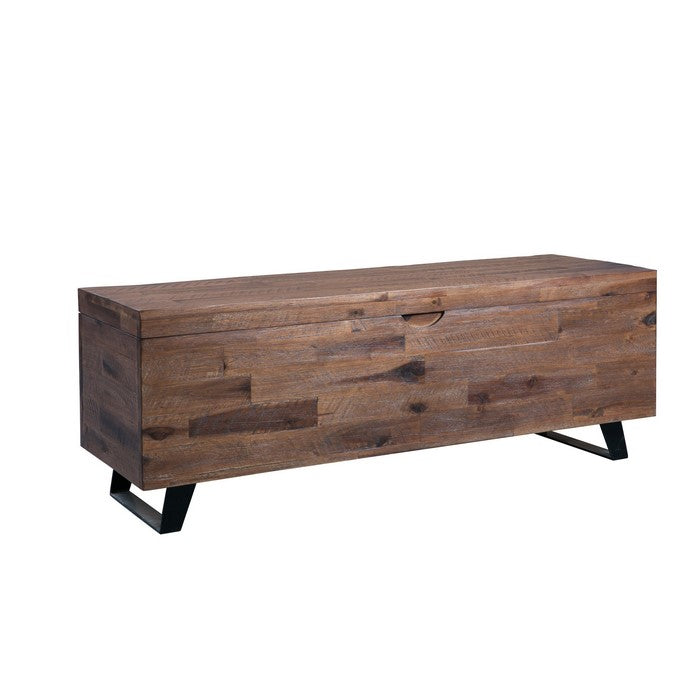 46 Inch Wooden Storage Trunk with Angled Sled Legs, Brown and Black