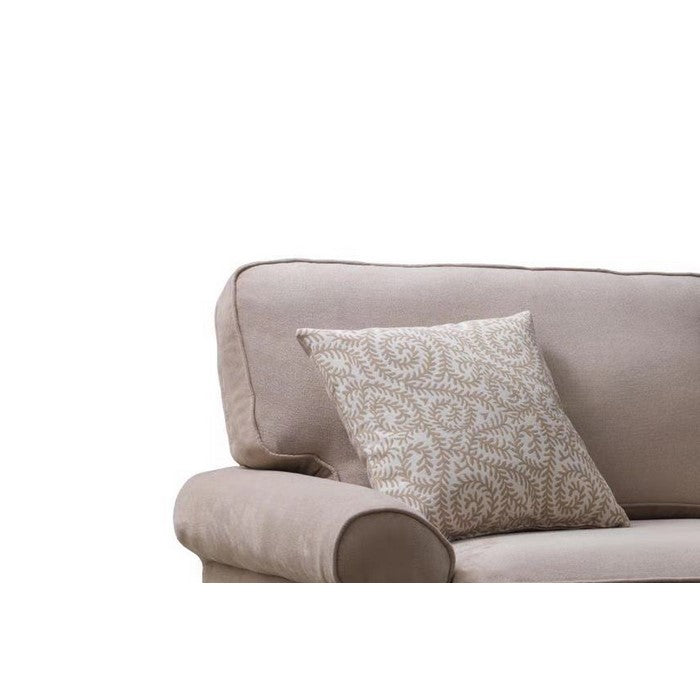 Contemporary 78 Inch Fabric Upholstered Wooden Sofa, Beige and Brown