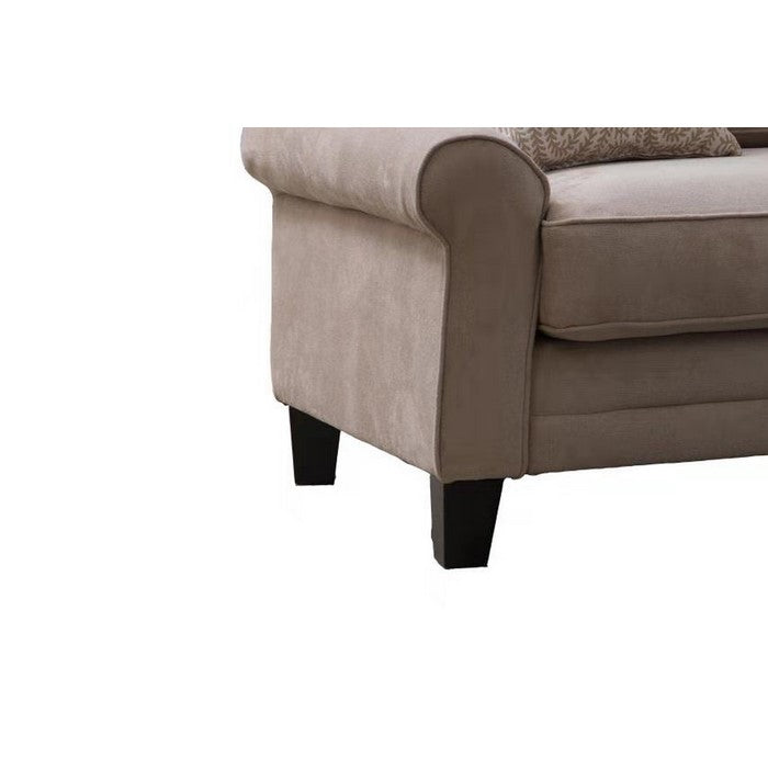 Contemporary 78 Inch Fabric Upholstered Wooden Sofa, Beige and Brown