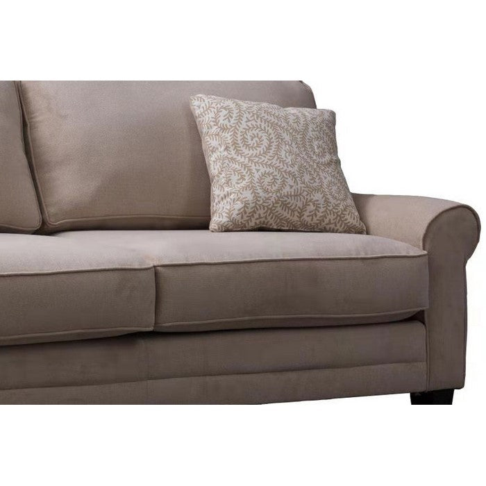 Contemporary 78 Inch Fabric Upholstered Wooden Sofa, Beige and Brown