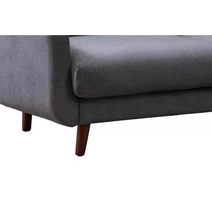 74 Inch Split Back Wooden Arm Chair with Track Armrest, Gray and Brown