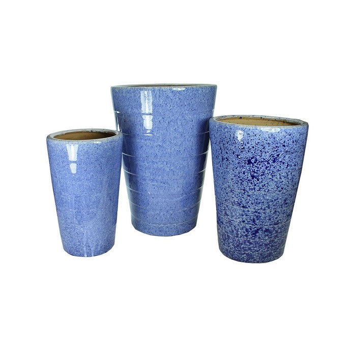 3 Piece Contemporary Ceramic Pots with Tapered Bottom, Blue