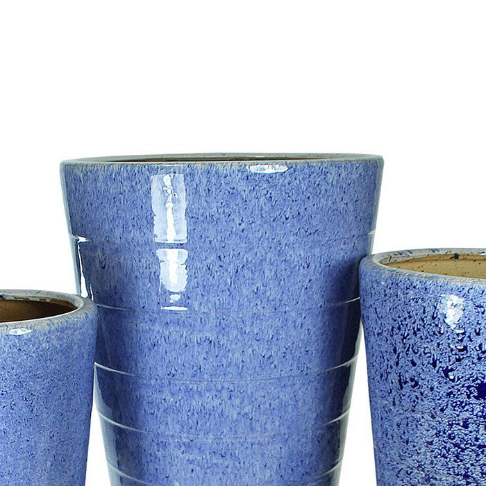3 Piece Contemporary Ceramic Pots with Tapered Bottom, Blue