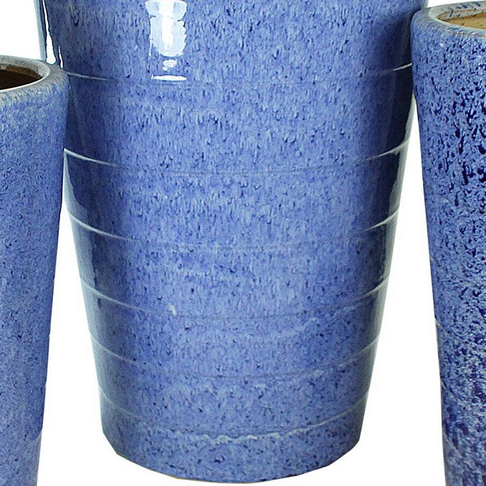 3 Piece Contemporary Ceramic Pots with Tapered Bottom, Blue
