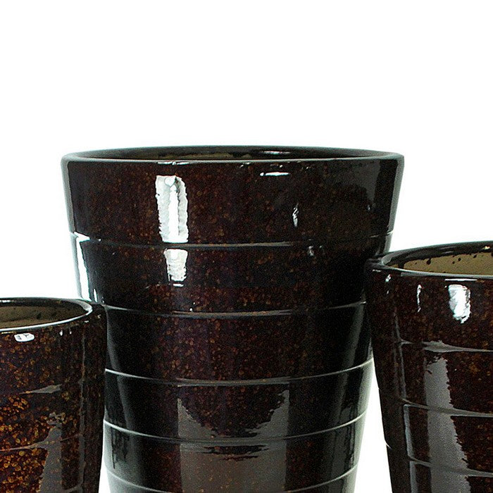 3 Piece Contemporary Ceramic Pots with Tapered Bottom, Brown