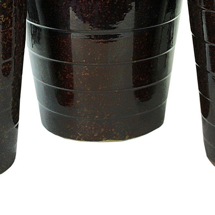 3 Piece Contemporary Ceramic Pots with Tapered Bottom, Brown