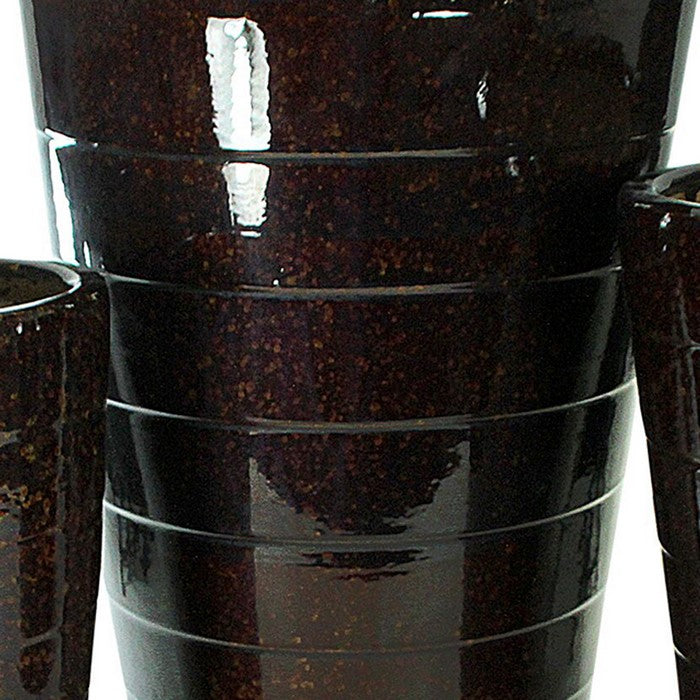 3 Piece Contemporary Ceramic Pots with Tapered Bottom, Brown