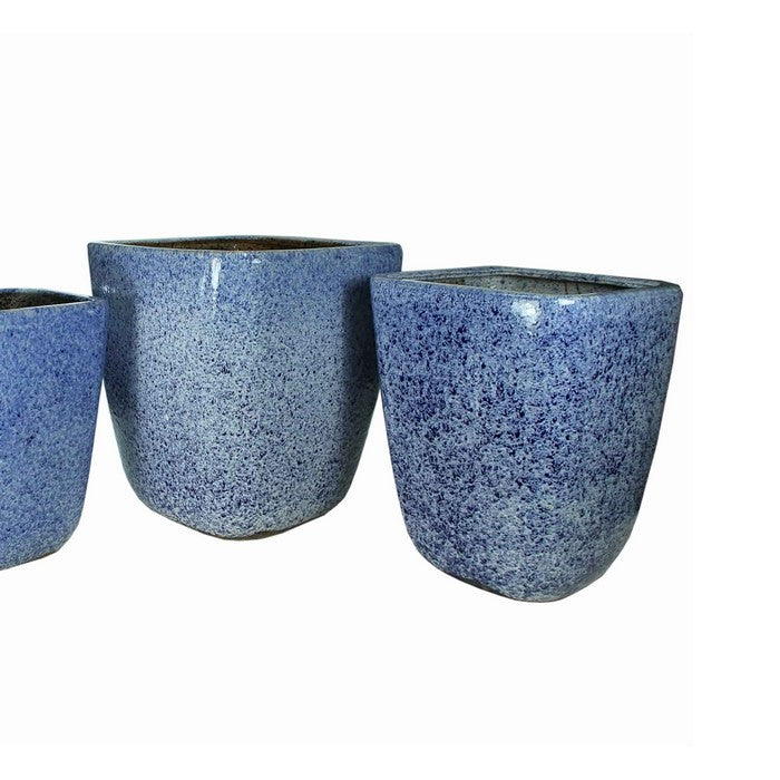 3 Piece Contemporary Style Ceramic Pot with Square Top, Blue