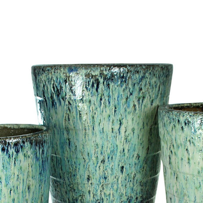 3 Piece Distressed Ceramic Pots with Tapered Bottom, Blue and White