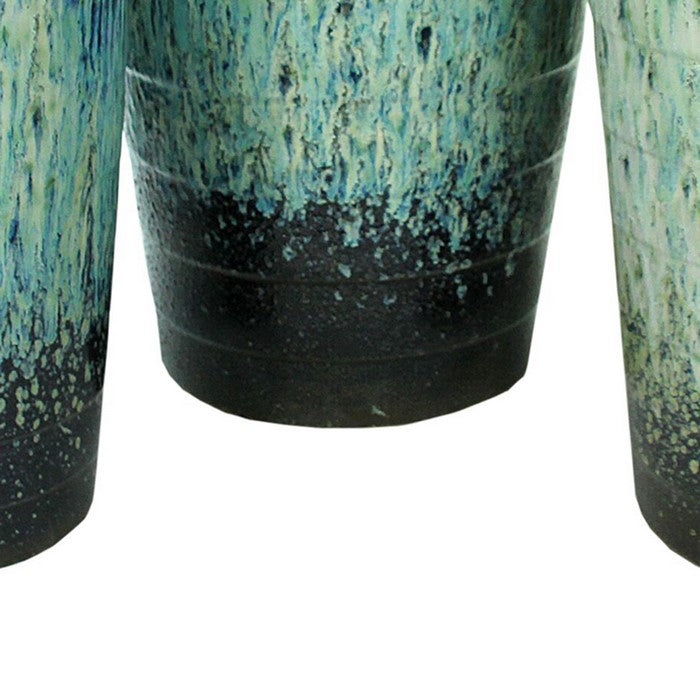 3 Piece Distressed Ceramic Pots with Tapered Bottom, Blue and White