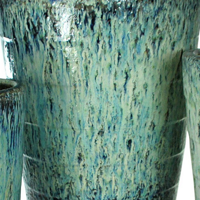3 Piece Distressed Ceramic Pots with Tapered Bottom, Blue and White