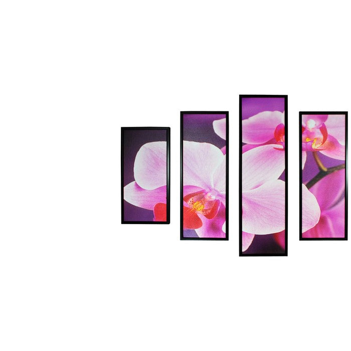 5 Piece Contemporary Floral Print Wooden WallDecor,Pink and Black
