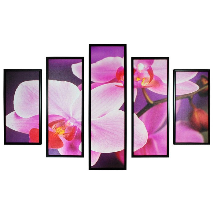 5 Piece Contemporary Floral Print Wooden WallDecor,Pink and Black